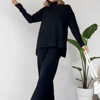 Split-Hem Knit Turtleneck Set – Modern Comfort Meets Effortless Style
