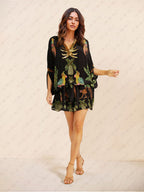 CLARA | UNIQUE DROP SHOULDER SLEEVE COCONUT TREE PRINTED DRESS