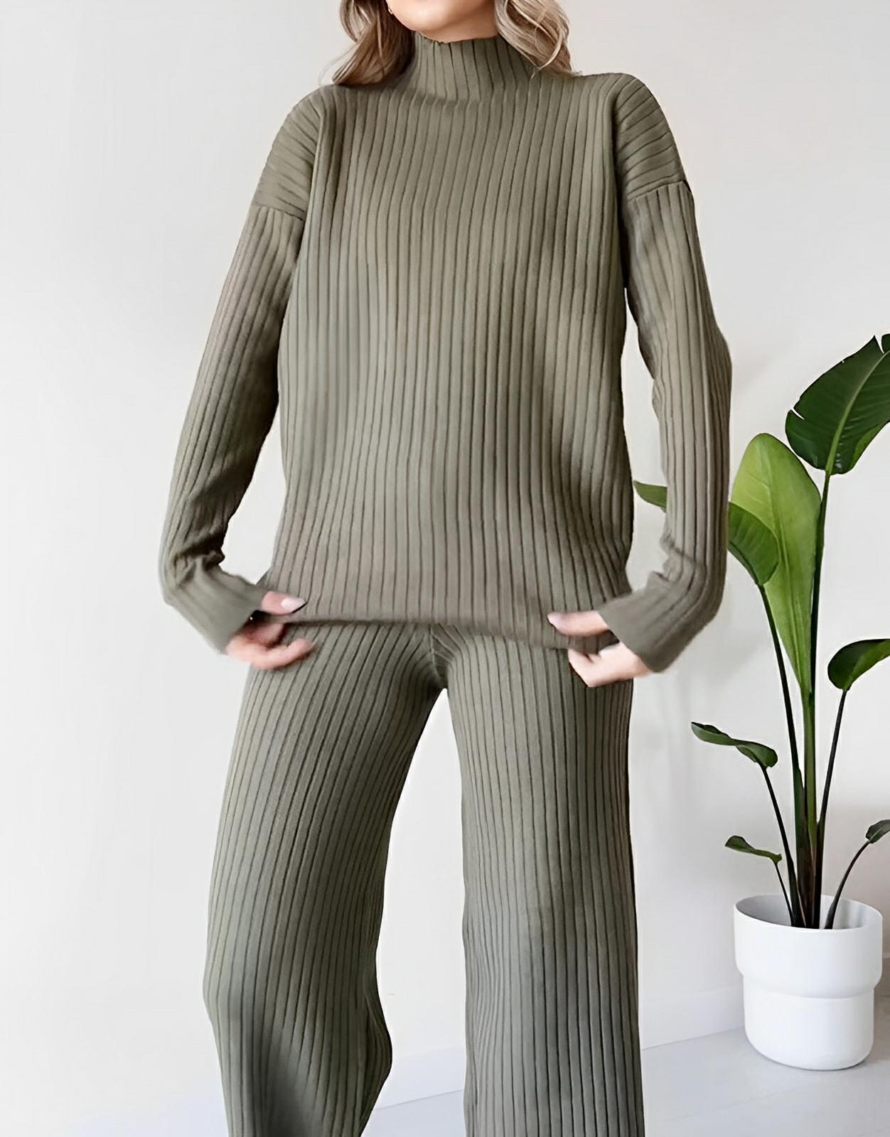 Split-Hem Knit Turtleneck Set – Modern Comfort Meets Effortless Style