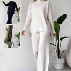 Split-Hem Knit Turtleneck Set – Modern Comfort Meets Effortless Style