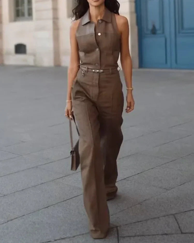 Sleeveless Lapel Two-Piece Set