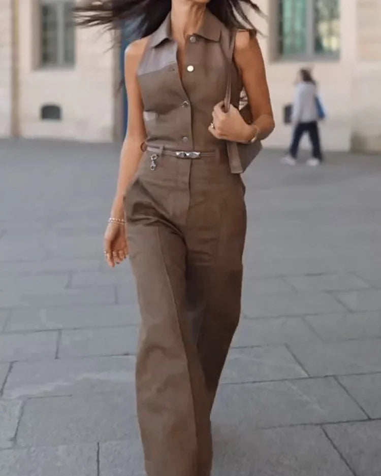 Sleeveless Lapel Two-Piece Set