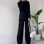 Split-Hem Knit Turtleneck Set – Modern Comfort Meets Effortless Style