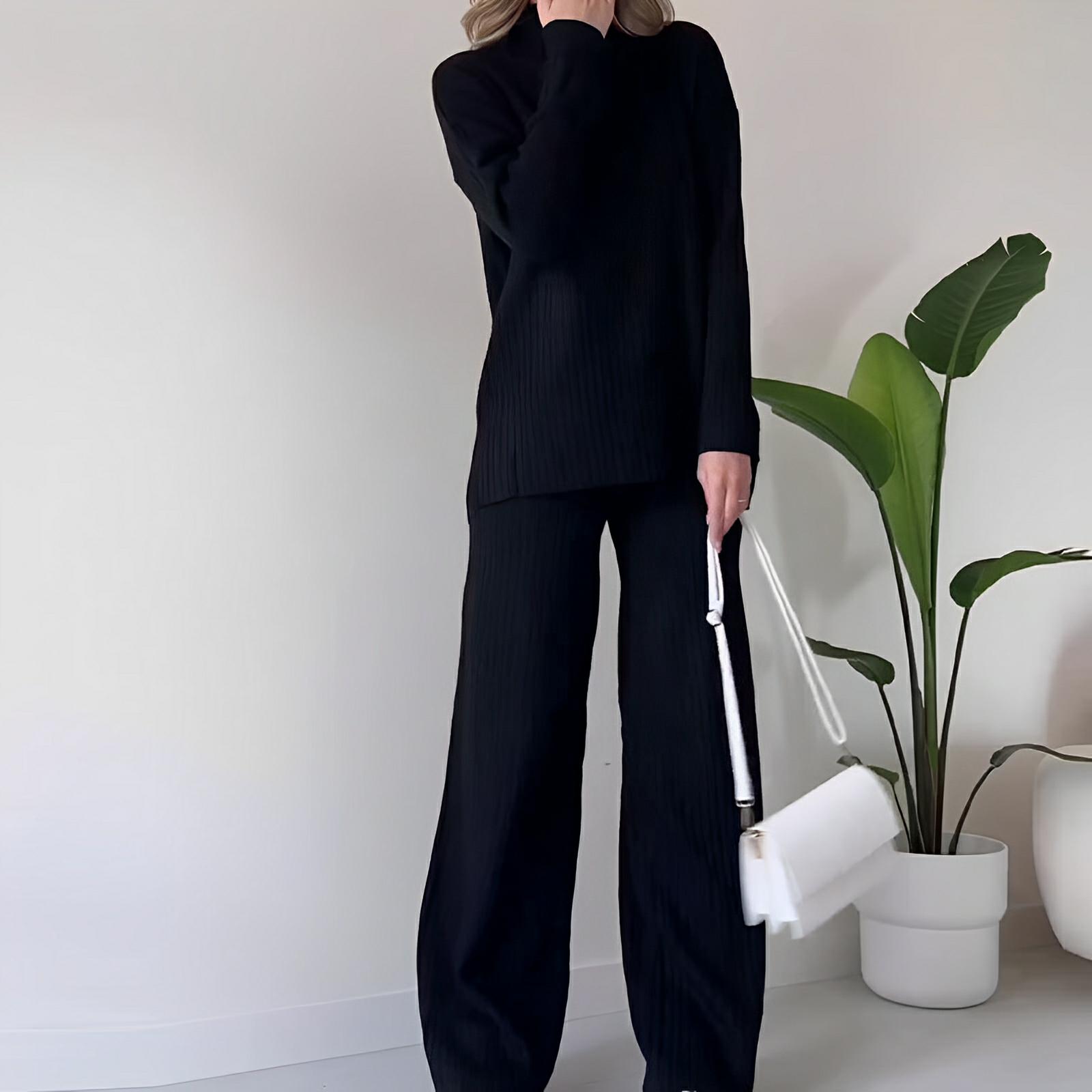 Split-Hem Knit Turtleneck Set – Modern Comfort Meets Effortless Style