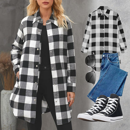 JUNIPER | WOMEN'S CHECKERED LONG SHIRT JACKET