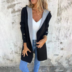 🌸Frühlingsangebote💐 Damen-Farbblock-Mantel mit offener Vorderseite und Kapuze